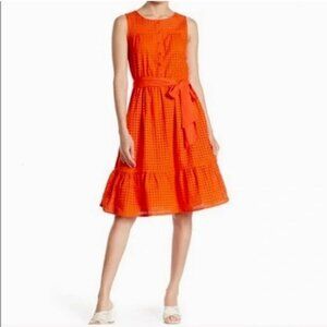 Mellóday Women's Eyelet Ruffle Hem Dress in Orange Red Color and size Medium NWT